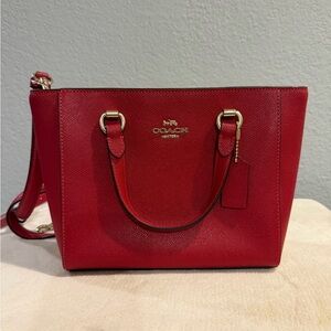Coach Red Satchel Bag with Gold Accents